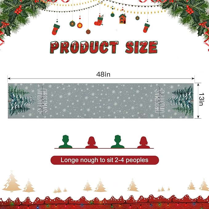 OTOSTAR Christmas Tree Snowflakes Merry Christmas Table Runner, Xmas Seasonal - Image 5
