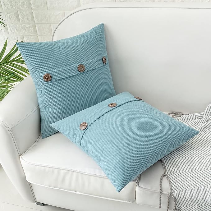 HWY 50 Light Blue Chenille Throw Pillow Covers 16x16 Inch - Image 4