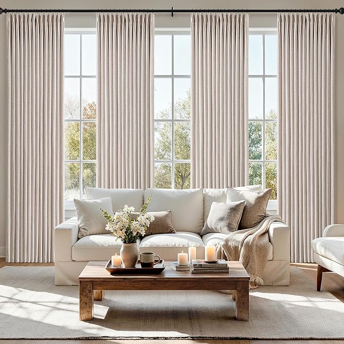 MIULEE Pinch Pleated Thick Linen Curtains 102 Inch 4 Panels Set Back Tab Memory by MIULEE
