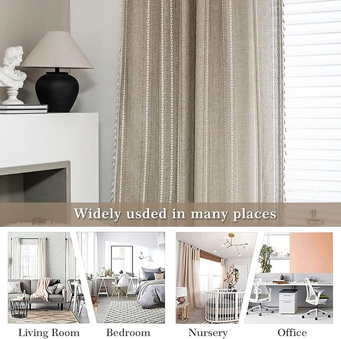 ColorBird Boho Long Curtains Sliding Doors 96 Inches Brown Tan Farmhouse - Image 5