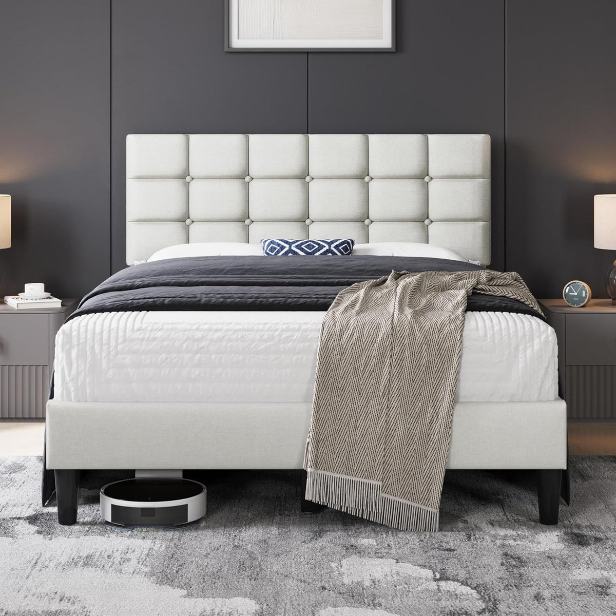 yaheetech full size upholstered tufted bed frame with, main product view