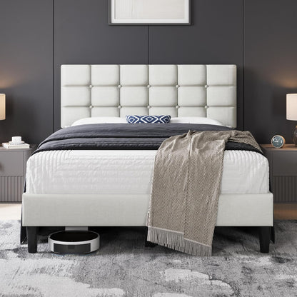 yaheetech full size upholstered tufted bed frame with, main product view