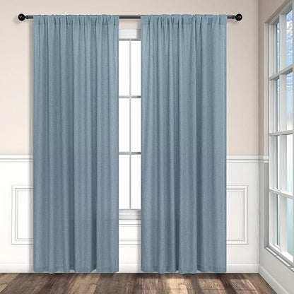 Pitalk Stone Blue Linen Blend Sheer Curtains Back Tab 52 Width by 90 Length Set - Image 8
