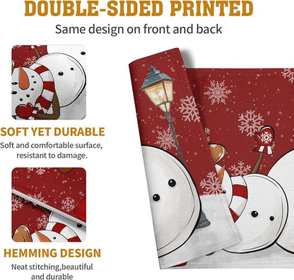 Red Snowman Snowflake Christmas Placemats Set of 4 Seasonal Winter Linen Table - Image 5