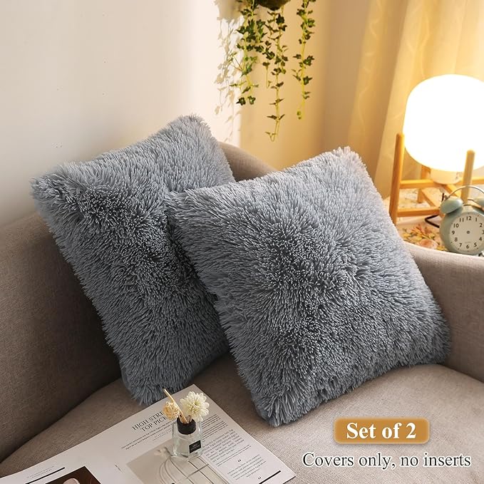 XeGe Cozy Faux Fur Throw Pillow Covers, Zippered Fluffy Cushion Covers - Image 2