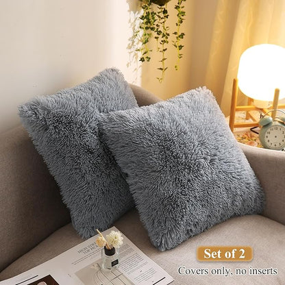 XeGe Cozy Faux Fur Throw Pillow Covers, Zippered Fluffy Cushion Covers - Image 2