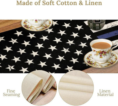 Blue Line Table Runner Rustic American USA Flag July 4th Seasonal Dinner Runner - Image 5