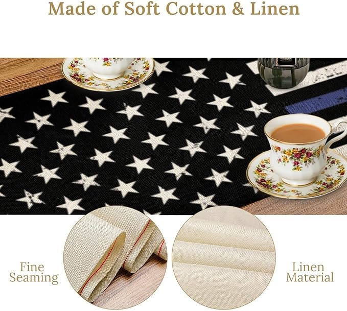 Blue Line Table Runner Rustic American USA Flag July 4th Seasonal Dinner Runner - Image 5