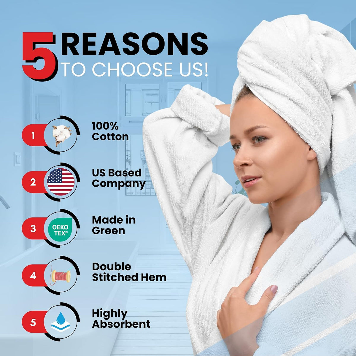 infinitee xclusives 100% cotton bath towel set – shown in use