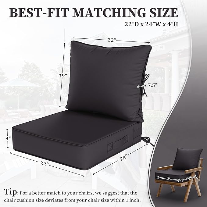 Outdoor Seat Cushion Set 22 L × 24 W × 5 H Inch Waterproof & Fade Resistant - Image 2