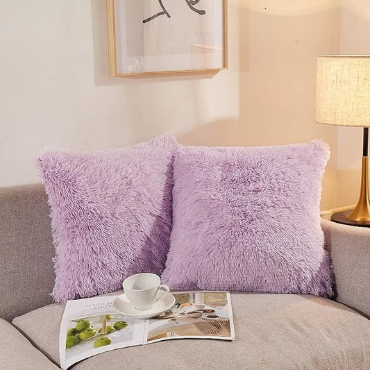 XeGe Faux Fur Lavender Throw Pillow Covers, Shaggy Fluffy Cushion Covers by XeGe