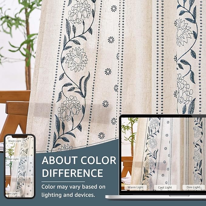 jinchan Winslow 96 Inch Curtains 4 Panel Set Embroidered Bordered Floral - Image 7