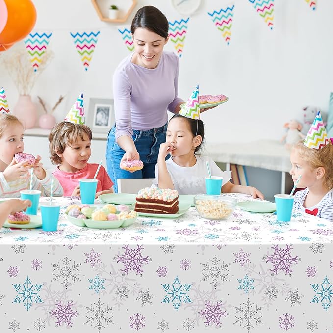 3 Pieces Christmas Snowflake Party Tablecloth Decorations, Plastic Purple and - Image 6