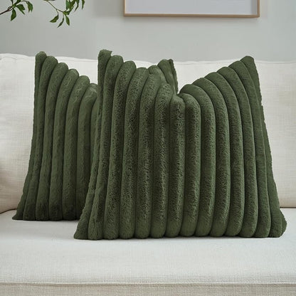 FUTEI Olive Green Throw Pillow Covers Set of 2, 18x18 Inch Striped Texture by FUTEI