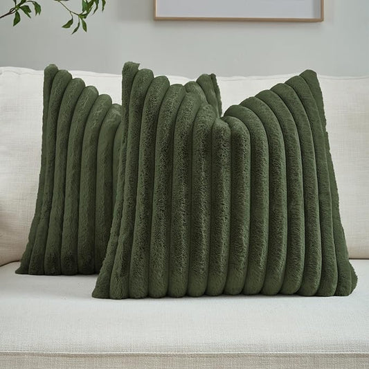 FUTEI Olive Green Throw Pillow Covers Set of 2, 26x26 Inch Striped Texture Euro by FUTEI
