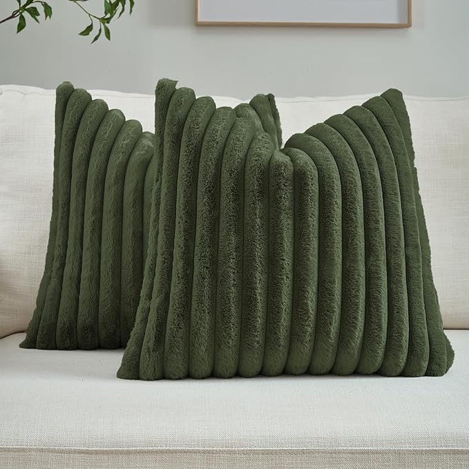 FUTEI Olive Green Throw Pillow Covers Set of 2, 20x20 Inch Striped Texture by FUTEI