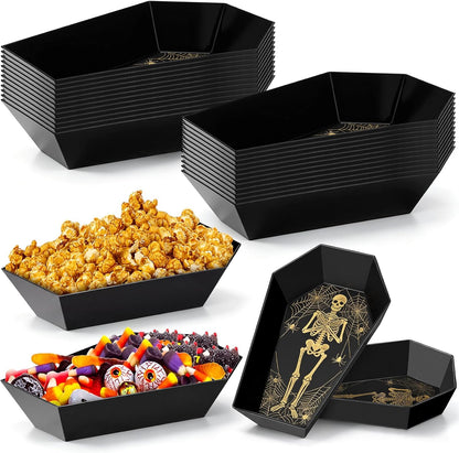 Honeydak 24 Pcs Halloween Candy Bowl, Plastic Coffin Shaped Serving Trays