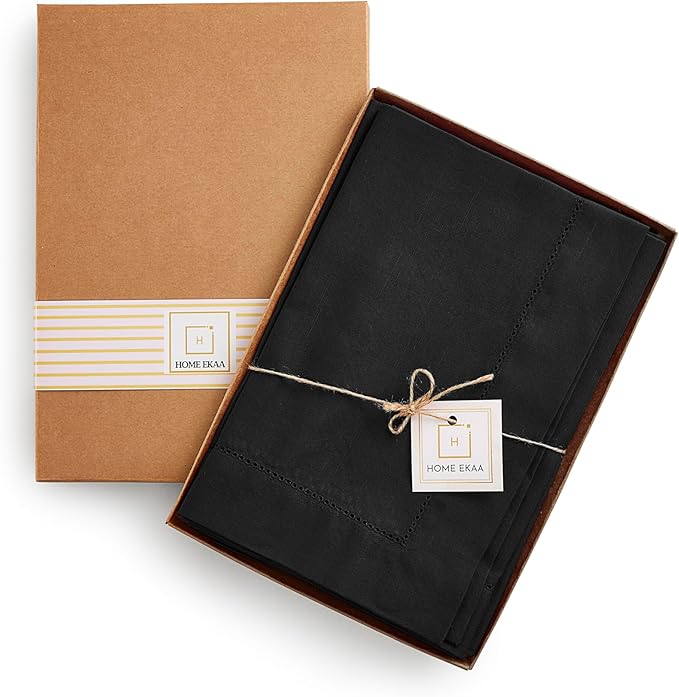 Home Ekaa Cotton Linen Dinner Napkins Set of 4 – Hemstitch Black Cloth Dinner - Image 4