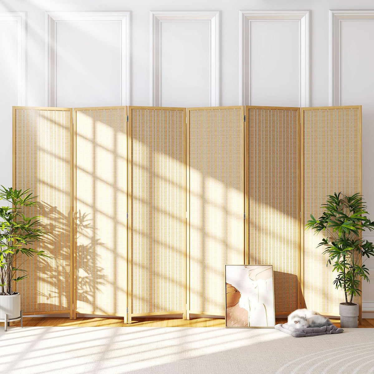 jostyle bamboo room divider, 6-panel folding privacy screen, main product view