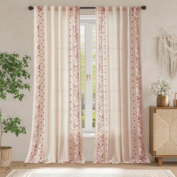 jinchan Winslow Linen Curtains for Bedroom 96 Inches Length Embroidered - Image 3
