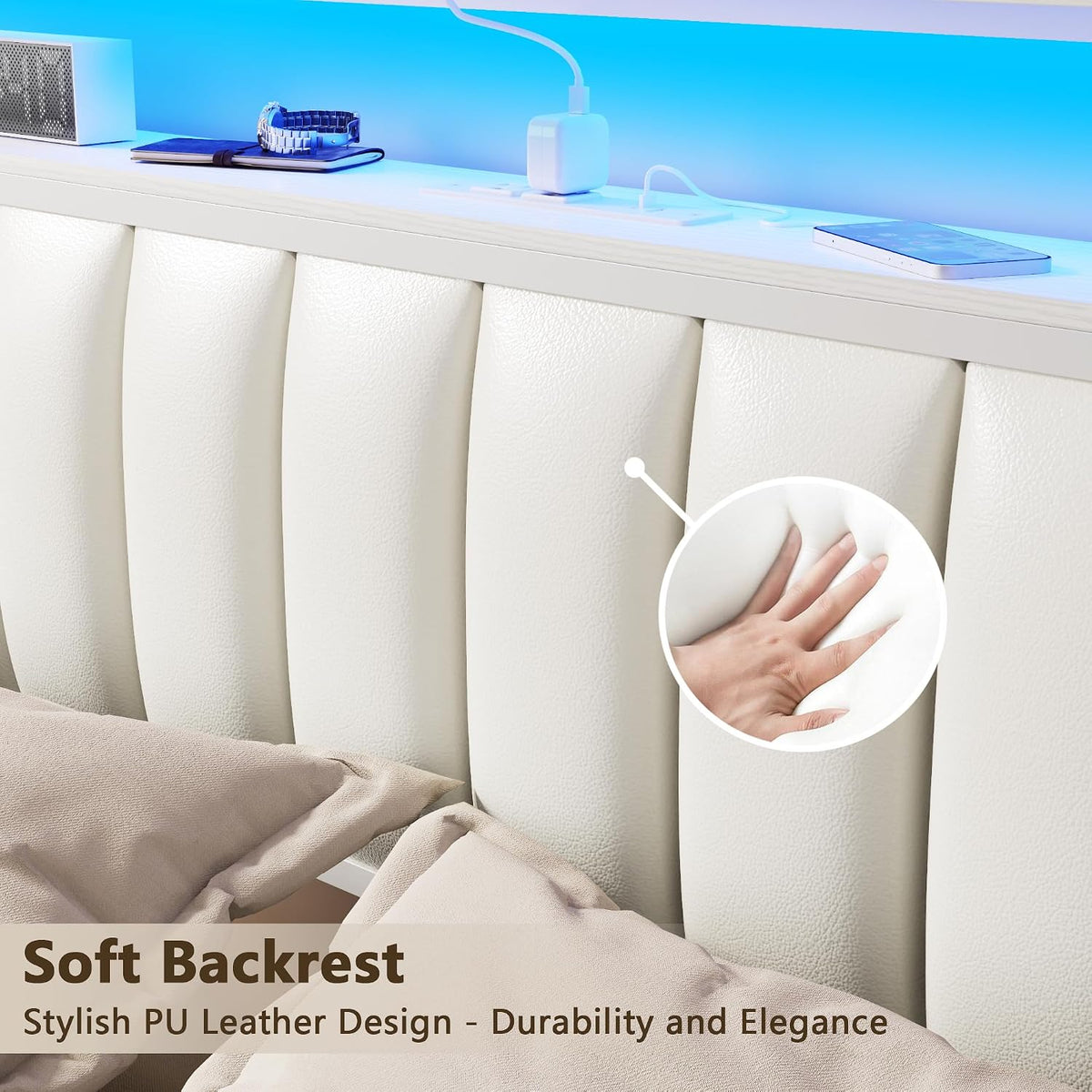 furnulem white full size bed frame with pu, package contents