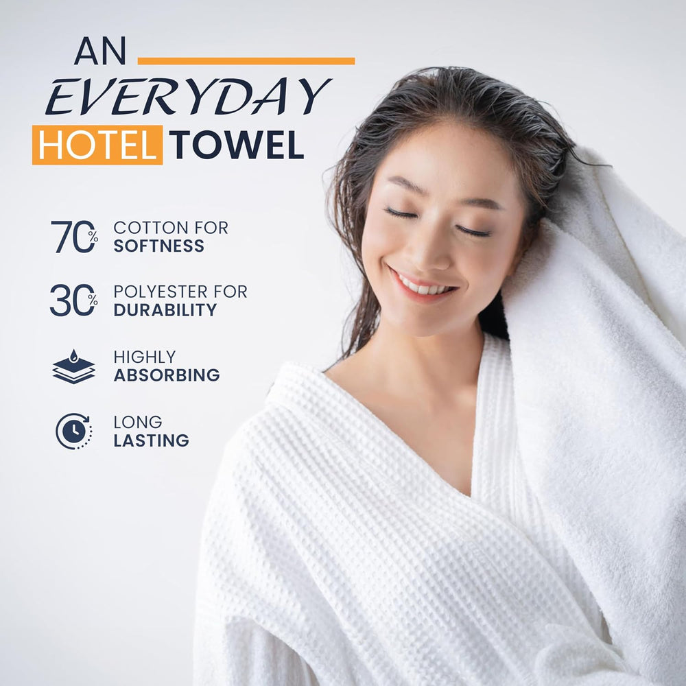 belem Fast Drying Hotel Towels - Pack of 60 (24x50) White Large Bath Towels B...