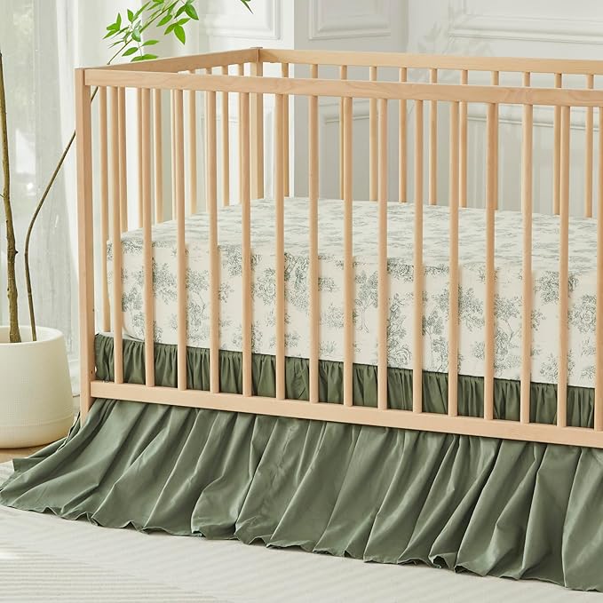 Brandream Crib Bed Skirt for Baby Girls Boys Gray Boho Bohemian Neutral Solid - Image 2