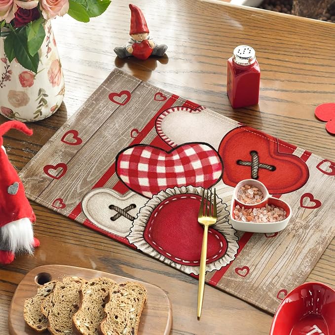 Artoid Mode Wooden Heart-Shaped Buttons Valentine Placemats Set of 4, 12x18 - Image 3