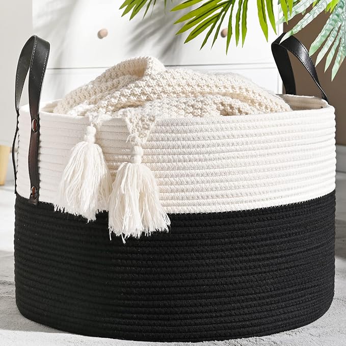 KAKAMAY Large Blanket Basket, Woven Baskets by KAKAMAY