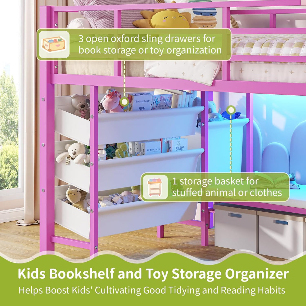 dictac low loft bed twin size with storage on a desk or shelf