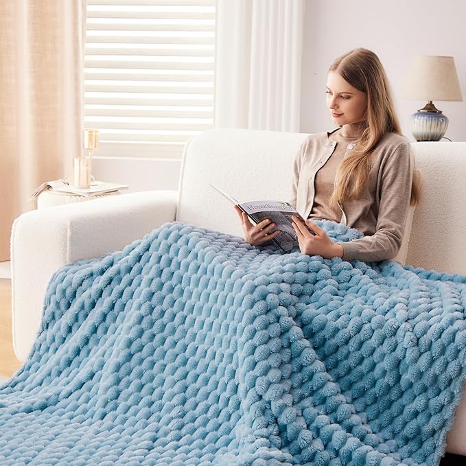 NEWCOSPLAY Super Soft King Blanket Blue Premium Silky Flannel Fleece 3D Clouds - Image 4