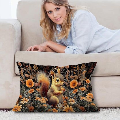 Rustic Fall Squirrel Floral Pillow Covers 12x20, Gifts - Image 5