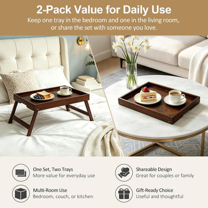 bamboo breakfast trays with folding legs, medium, 2-pack, close-up detail