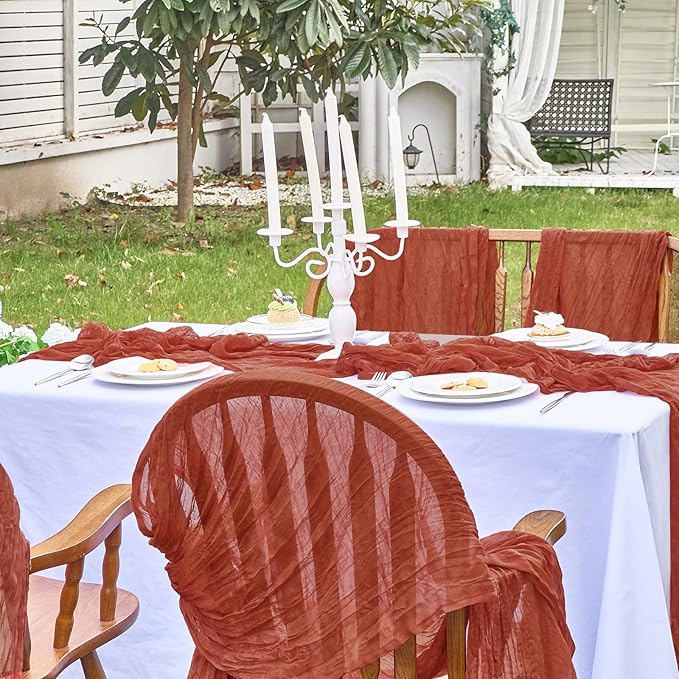IVAPUPU 2 Pcs Cheesecloth Fall Thanksgiving Table Runner - 10ft Terracotta Boho - Image 8