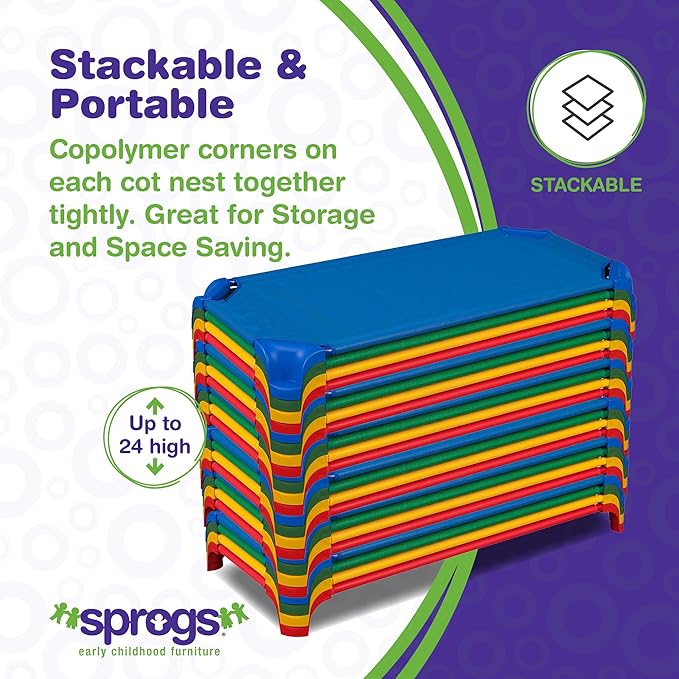 Sprogs Heavy-Duty Stackable Standard Size 52"L Daycare Cots - Image 5