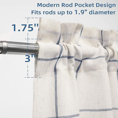 DriftAway Kitchen Curtains Striped Tier Linen Short Curtains Windowpane Plaid - Image 3
