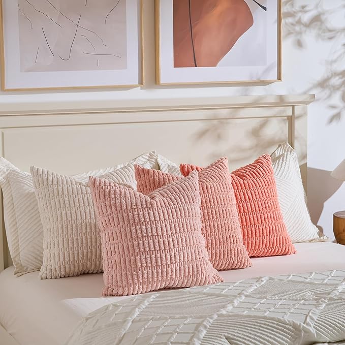 Fancy Homi 4 Packs Boho Blush Pink Decorative Throw Pillow Covers 22x22 Inch - Image 5