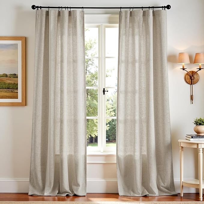 jinchan Linen Blend Curtains 108 inch Extra Long 2 Panels by JINCHAN
