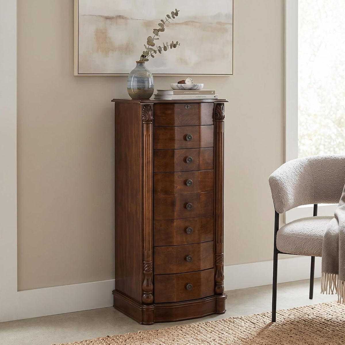 hives and honey annette standing jewelry armoire, locking shown in use