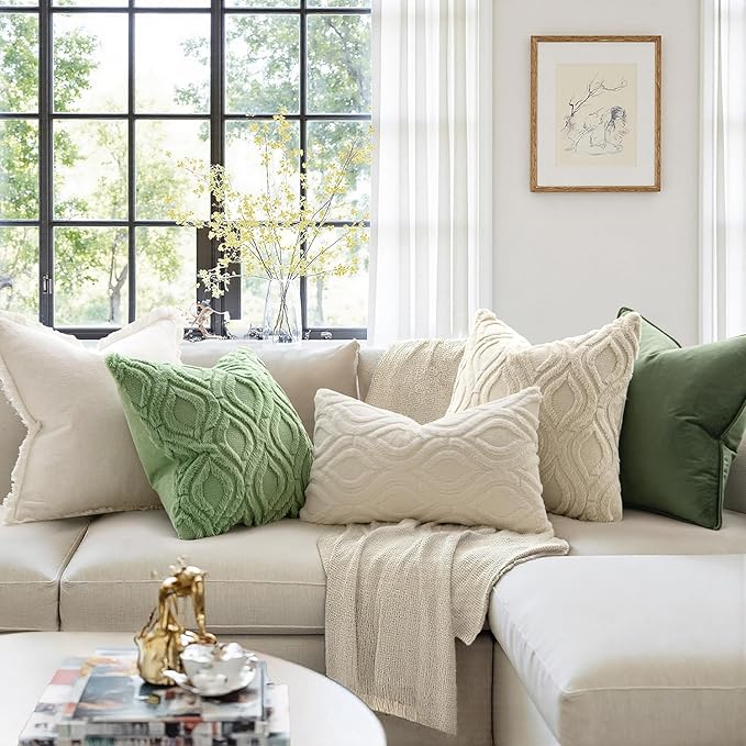 MIULEE Sage Green Throw Pillow Covers 24x24 Inch, Soft Spring Plush Faux Wool - Image 3