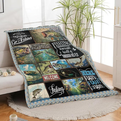Fishing Blanket Hunting Fish Throw Blanket Flannel Stuff Merch Cozy Decor - Image 6