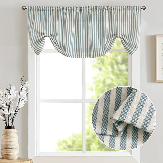 jinchan Tie Up Linen Textured Striped Bow Tie Curtain - Image 2