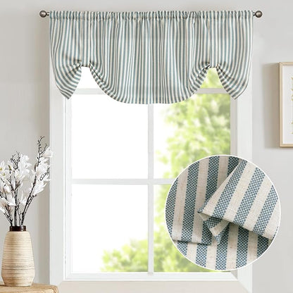 jinchan Tie Up Linen Textured Striped Bow Tie Curtain - Image 2