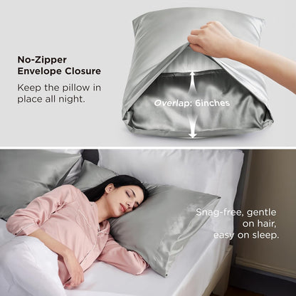 Bedsure Satin Pillowcase, Similar to Silk Pillow Cases Queen Size Set of 2, Cooling Pillow Case Covers with Envelope Closure, Room Decor Gifts for Women Men, Silver Grey, 20x30 Inches, 2pcs