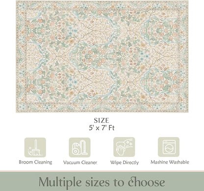 MUJOO Floral 5x7 Area Rugs, Washable Rug - Image 2