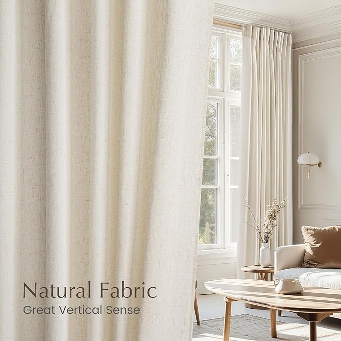 NICETOWN Linen Flax Semi Sheer Curtains 92" Length, Grommet Window Treatments - Image 3