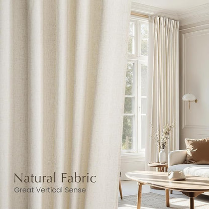 NICETOWN Linen Flax Semi Sheer Curtains 92" Length, Grommet Window Treatments - Image 3