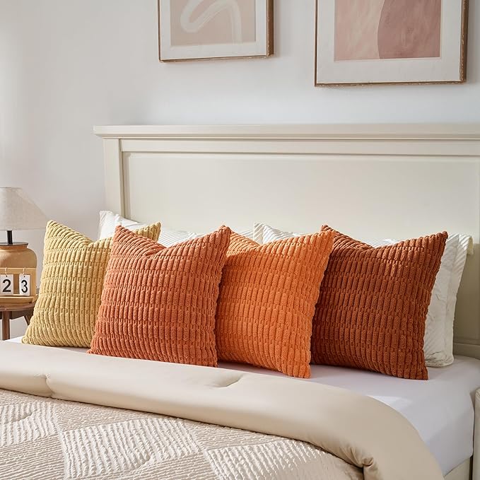 Fancy Homi Set of 4 Burnt Orange Fall Boho Decorative Throw Pillow Covers 28x28 - Image 5