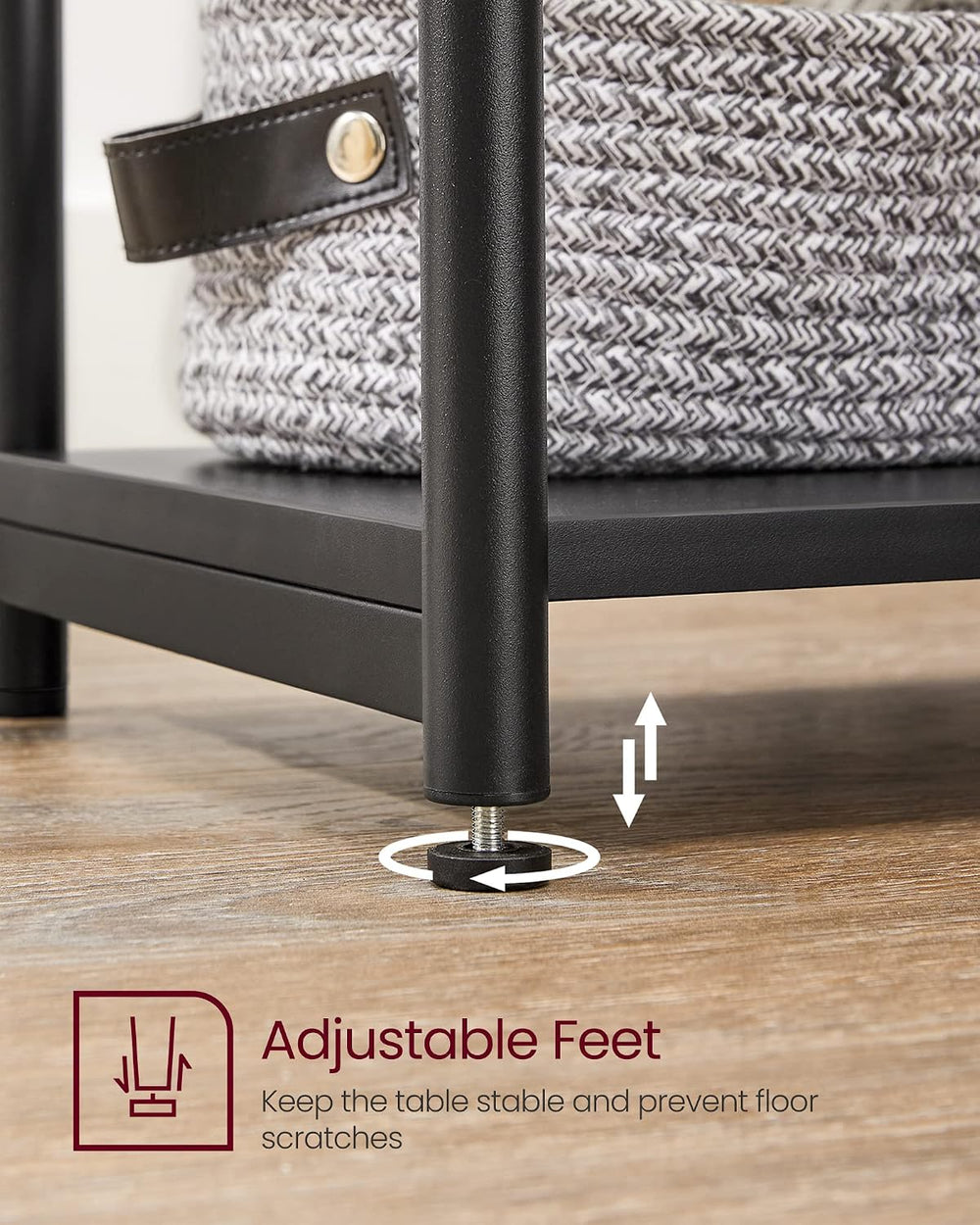 VASAGLE Side Table, Small End Table, Tall Nightstand, Steel Frame