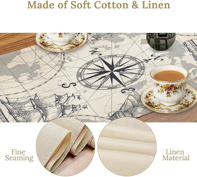 Nautical Sailboat Table Runner Vintage Adventure Coastal Compass Anchor Sketch - Image 5